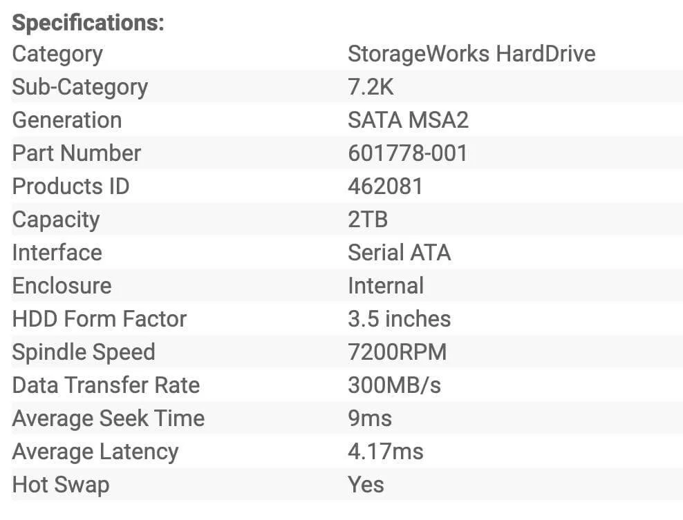 HP MSA2 AW556A 2TB SATA 6G