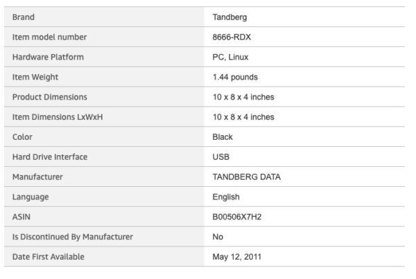 Tandberg RDX Tape Drive 8666-RDX